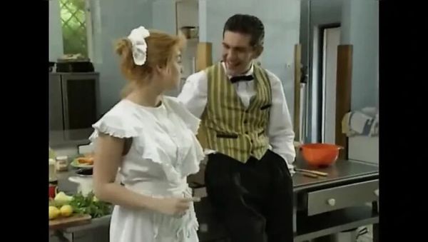 Stream this uncut video of : German Teen Vivienne Clash Seduced by Butler - Blonde Petite with Big Natural Tits in Kitchen Fuck