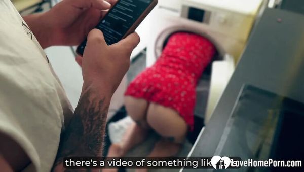 Play this uncensored movie called : Horny Redhead Trapped in Washer Gets Deep Hardcore Doggy Style