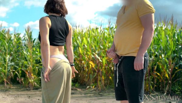Watch full movie titled : Petite MILF Fucks Stranger in Cornfield – Standing Sex & Cum on Ass