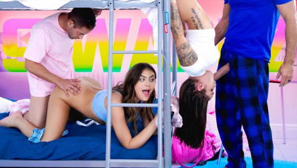 Watch the uncut scene titled : Selina Bentz, Bunny Fae And Nicky Rebel - Stepdaughter Swap College Swap Day