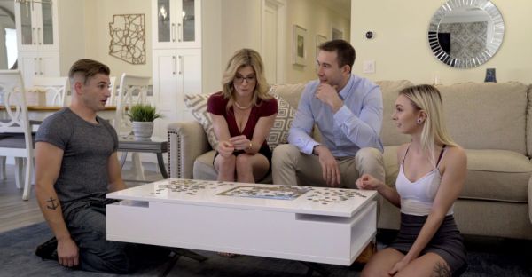 Play the uncut clip : Four sexy babes enjoy a hot foursome on the sofa