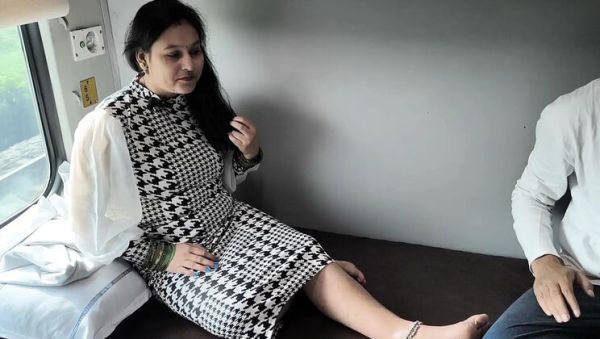 Stream the uncut video titled : Indian Stepmom Puja Gets Fucked Hard in Train Compartment - Desi BBW Doggy Style & Missionary Sex