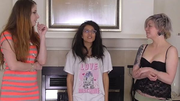 Play this uncensored scene of : Belle Fatale Lesbian Threesome Game Bet - Lost Strip Round Gets Wedgie & Panties Removed