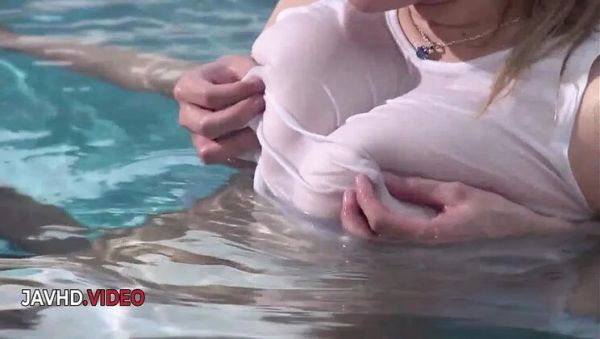 Enjoy watching uncensored scene titled : Suzuna Komiya Asian Blowjob Threesome - Poolside Group Sex with Two Studs