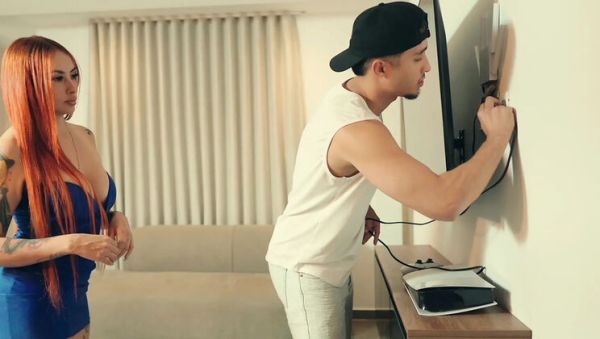 View uncut video titled : Big Tits Latina Redhead Gets Fucked Hard By Technician In Doggystyle