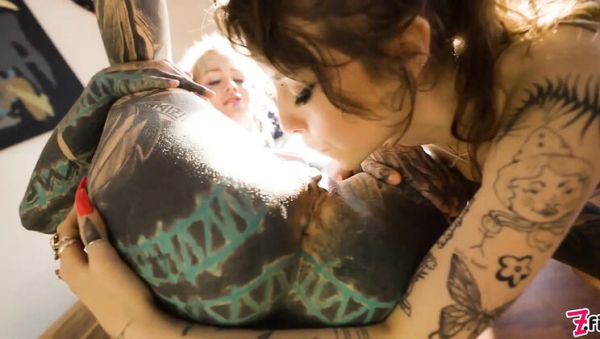 View the HD video of : Hardcore Tattoo Lesbians - Anuskatzz and Eden Ivy Rough Anal Fucking, Squirting, ATM Action