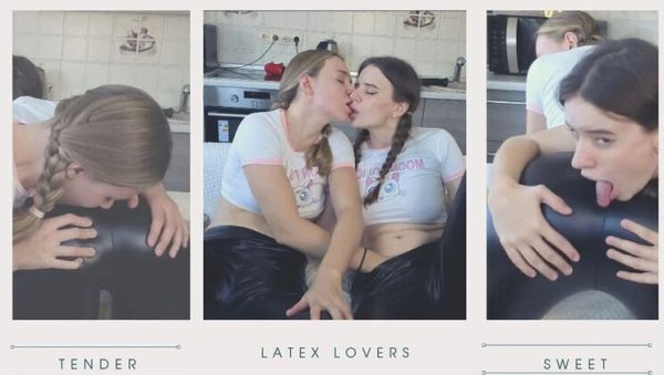 View the complete video : Blonde & Brunette Lesbian Scissoring in Tight Latex Leggings - Big Boobs Fetish Sex