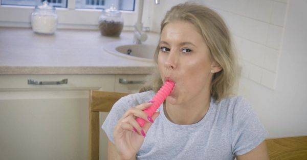 Watch this uncensored scene : Trimmed temptress Eyla teases with slick solos on a table