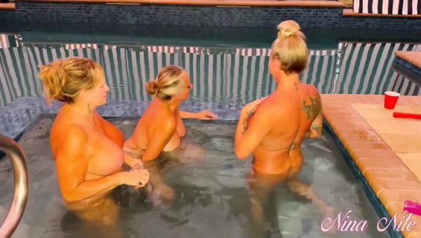Stream uncut clip called : MILF Nina Nite & Lana Lee Threesome Pool Party - Lesbian Pussy Eating Friends