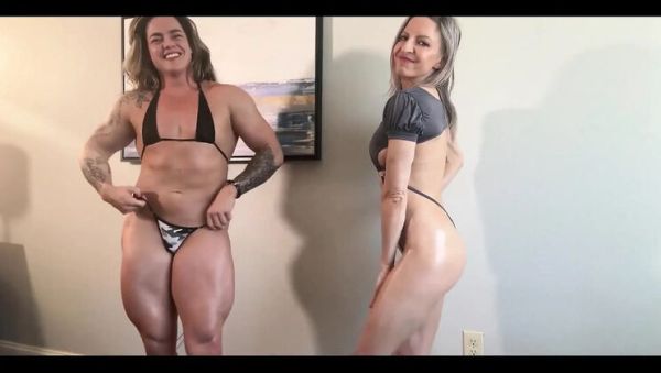 Play the uncensored scene of : Big Tits Lora and Sexi Lexi Muscle Worship JOI - Flexing and Jerking Off Instructions