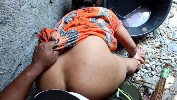 Play uncensored clip named : Desi Bhabhi Outdoor Bathroom Fuck - Doggy Style with Long Hair Indian Aunty New Video
