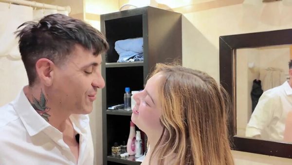 View the uncut video titled : My Wife Watches Me Fuck Him Deep for 7 Minutes - No Pull Out! Her Big Booty Trembles in Bathroom