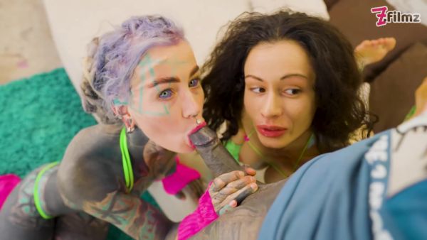 View full movie of : Lily Lu And Stacy Bloom - Big Tits Girl Joins Tattoo Couple For Threesome - Rimming, Bj, Facial