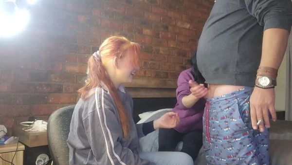 Stream the uncensored movie of : Shy Girls Jerking Off Massive Cock - Double Handjob Threesome FFM