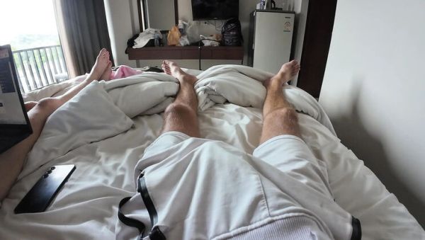 Play this uncensored video titled : Skinny Girl Can't Resist Huge Dick - Grabs and Sucks It Hard