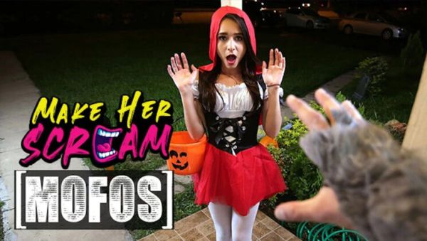 Play complete clip : Kharlie Stone Halloween Blowjob & Pussy Stretching - Brunette Gets On Knees For Big Cock