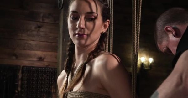 Enjoy watching HD video named : Brunette Bound Suspended Squirts Hard