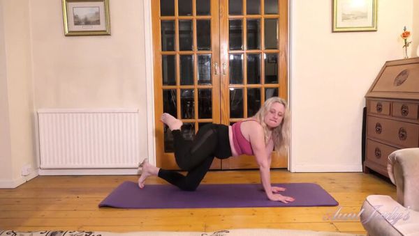 View this uncensored movie named : Busty Mature MILF Andrea Ann Gets Sweaty Yoga Workout in Tight Leggings