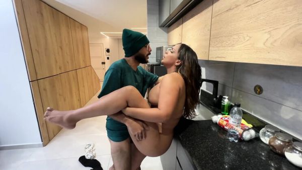 Watch this uncut video of : Big-titted brunette MILF surprises brother-in-law with wild doggystyle and squirting