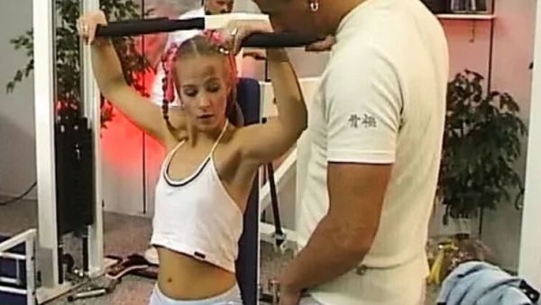 Play the complete video called : Petite blonde Steffanie Van Eckten rides two cocks in the gym