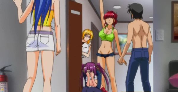 View this uncensored scene titled : Blondes with big boobs in a steamy anime threesome on the bed